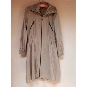 Staples USA Womens Trench Jacket XS Full Zipper Ruched Stretch Waist Brown